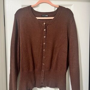 Fashion Nova Brown Button-Up Knit Cardigan